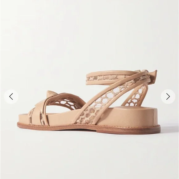 ALEXANDRE BIRMAN Clarita bow-detailed lace-trimmed leather sandals Beige  37.5 - Picture 5 of 10